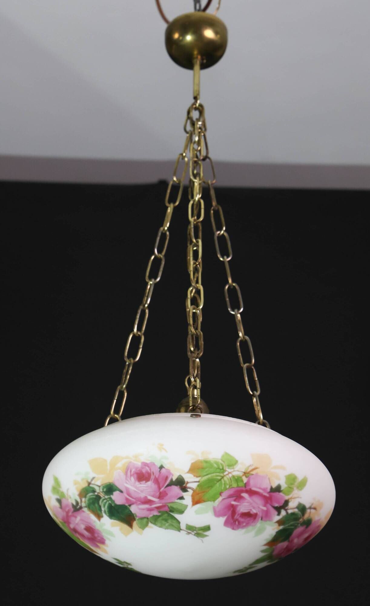 Vintage Glass Chandelier with Floral Decorations, Gallè Style, 1960