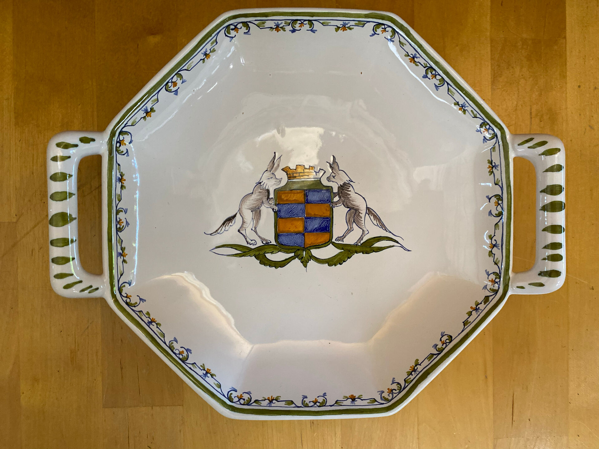 Old style moustiers plate white ceramic polychrome decor vintage