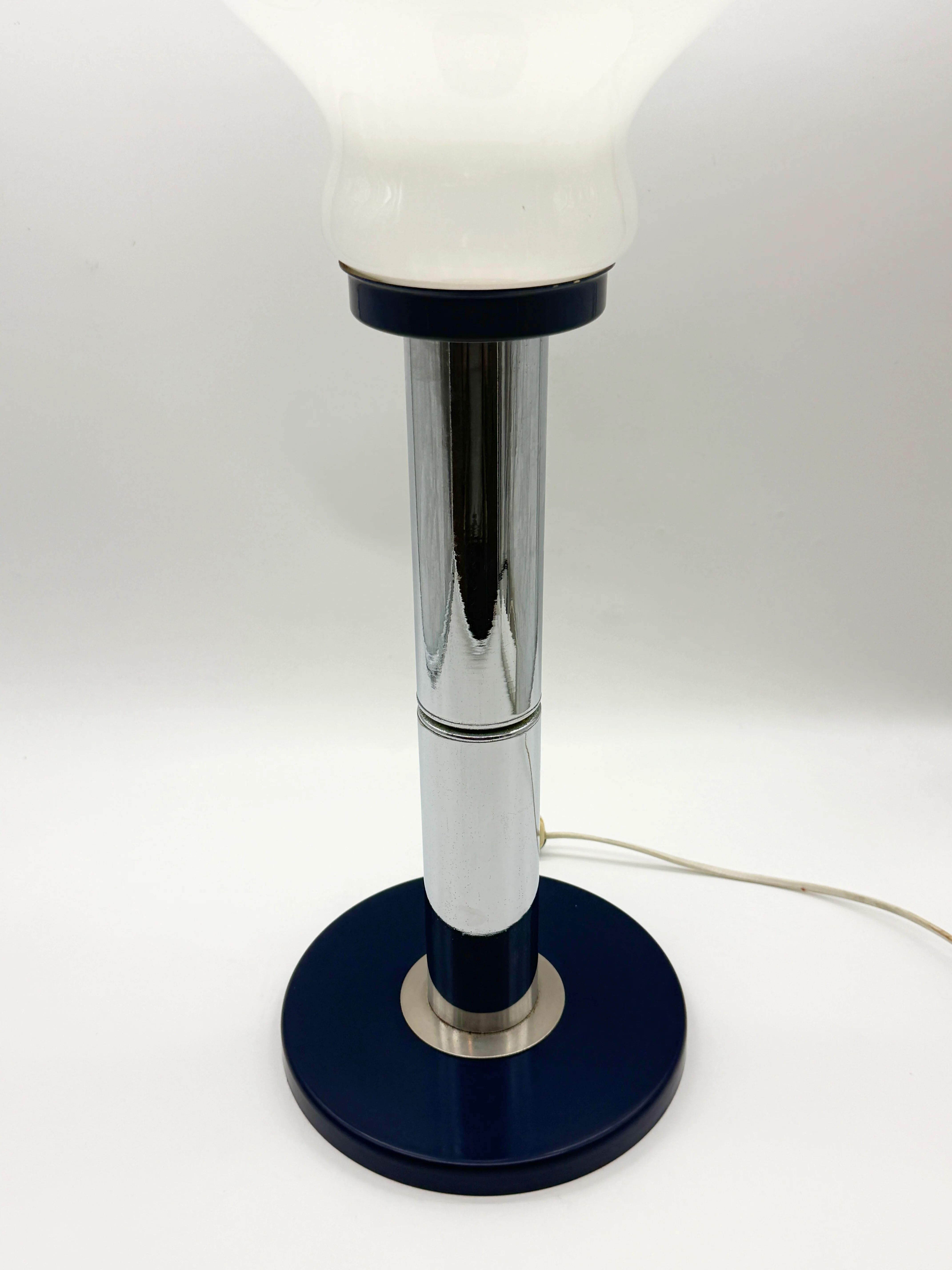 Large blue and chrome table lamp, Italy 1970s