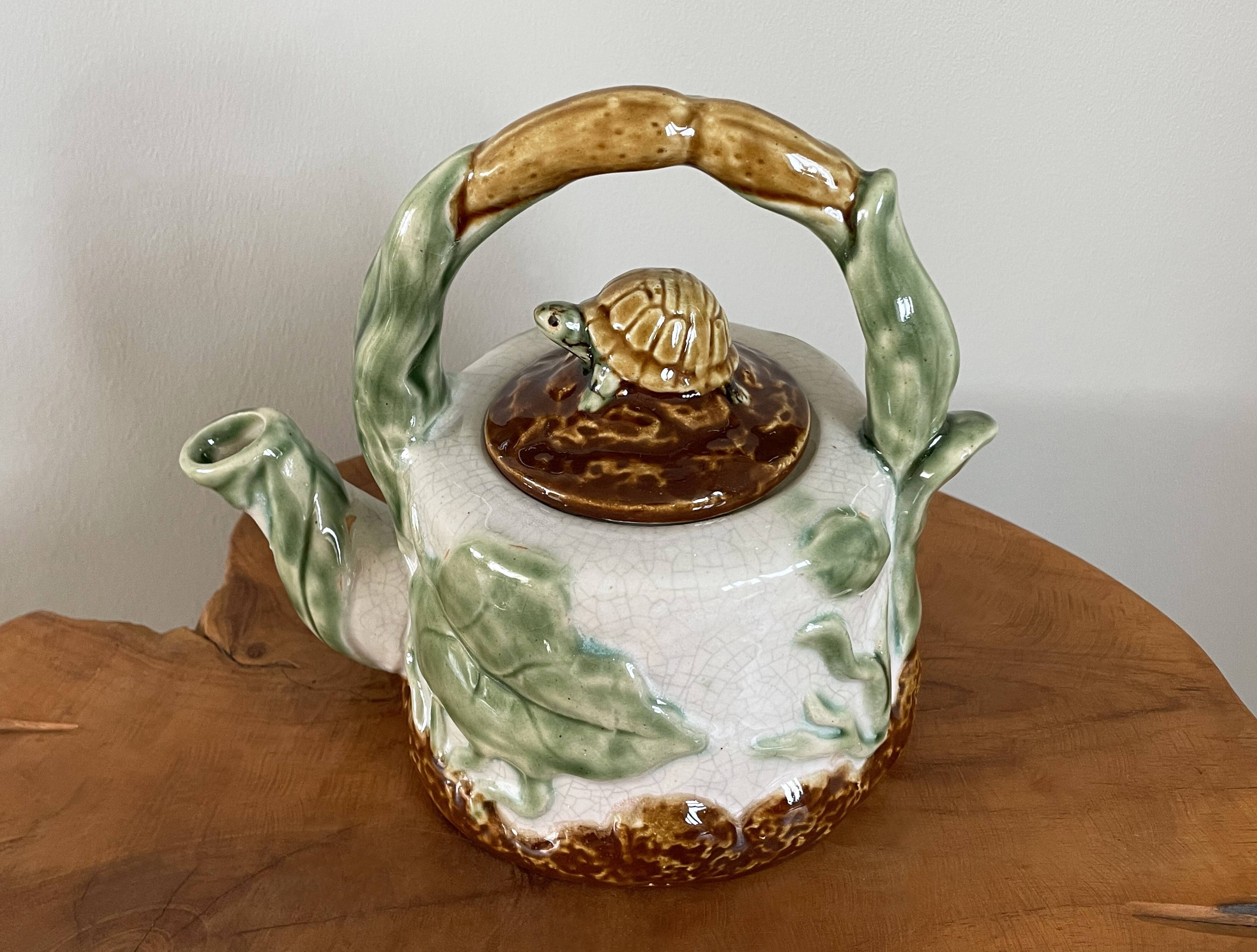 Chinese-American Majolica Turtle & Underwater Landscape Teapot, Vintage Shiwan Ware by RC Creations