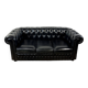 Vintage 1980 black leather Chesterfield sofa