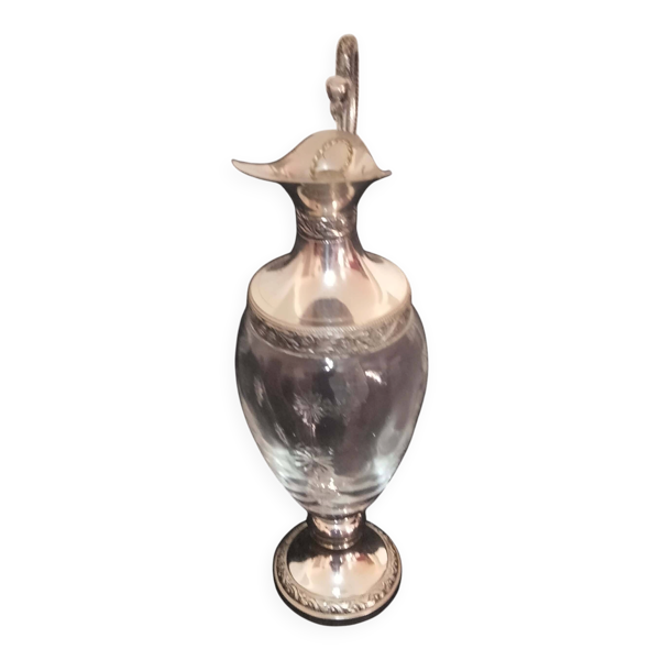 Carafe vintage verre et métal