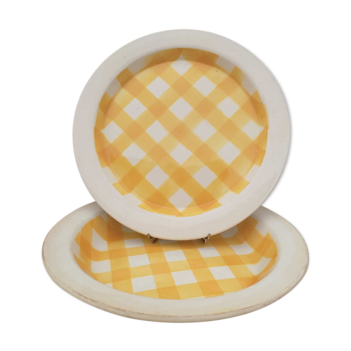 2 Yellow checkered dishes Sarreguemines
