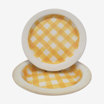 2 Yellow checkered dishes Sarreguemines