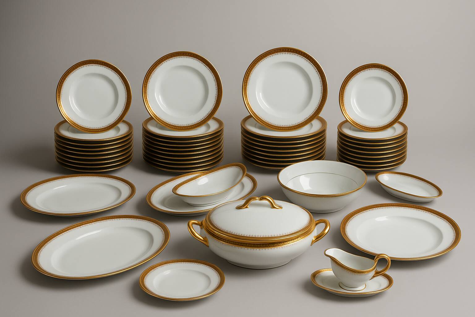 Limoges Dinner Service – 54 pieces – Red and Gold Decor
