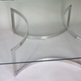 Coffee table published by Dassas, base in chromed steel and thick glass slab, France, 1963
