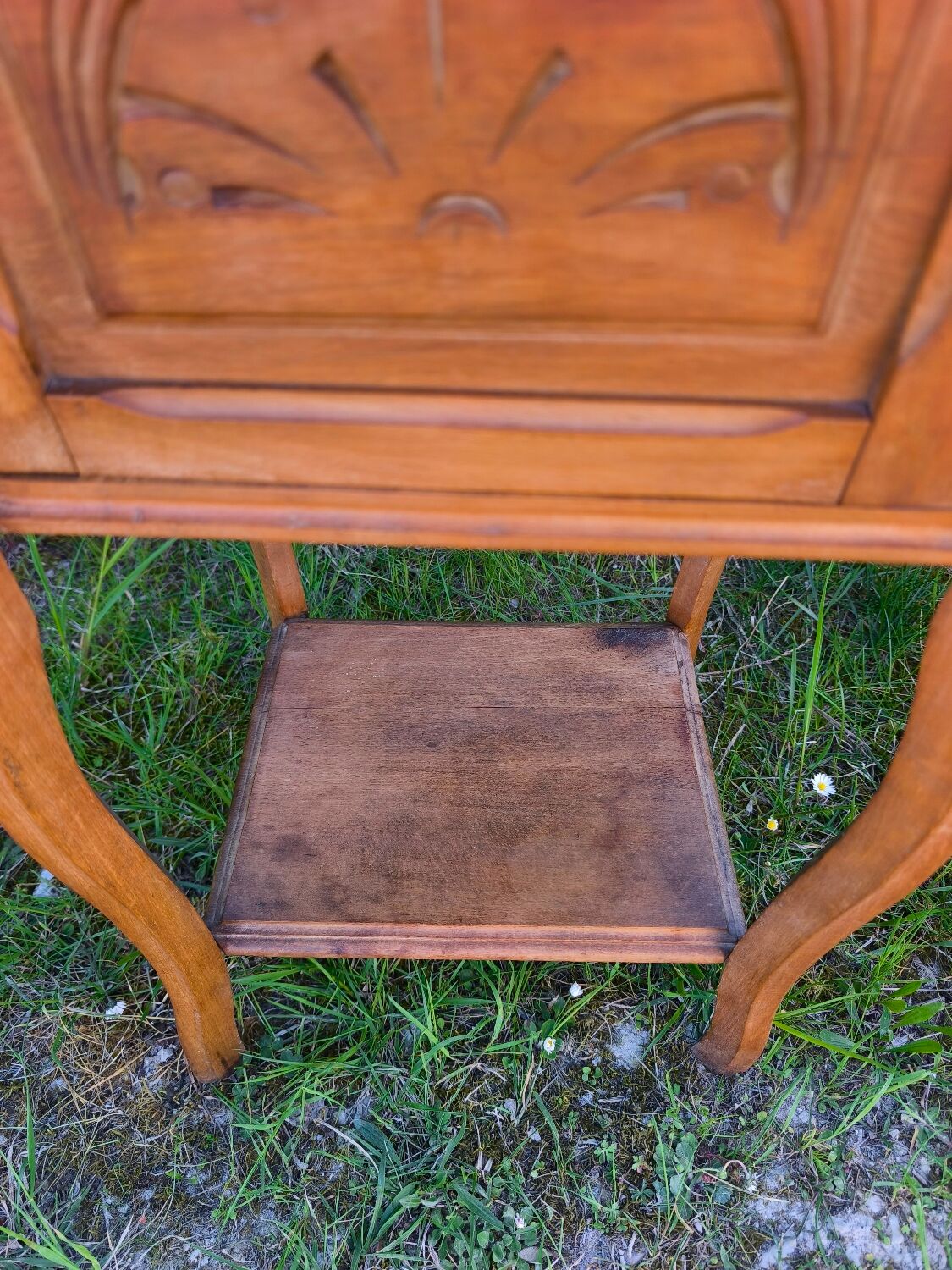 Louis XV style bedside table in wood veneer and marble