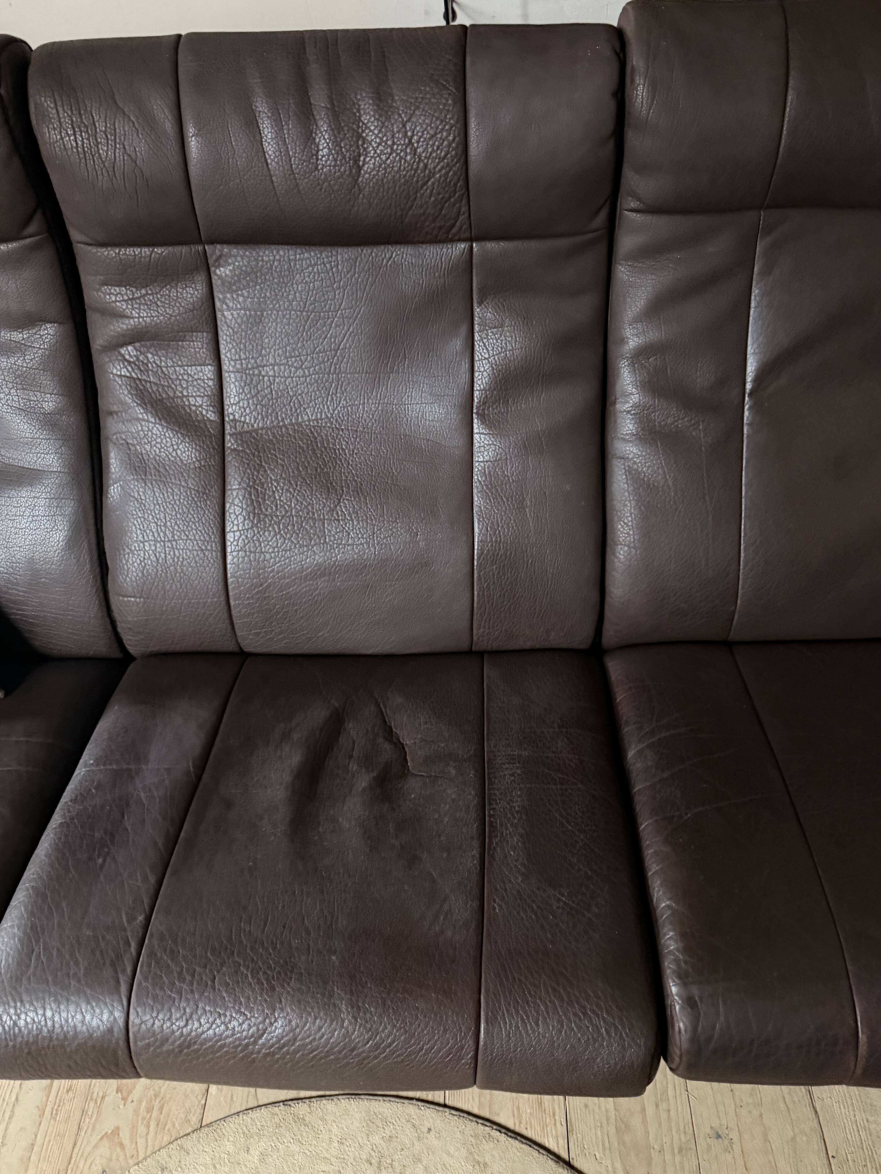 Scandinavian 3-seater teak and leather sofa