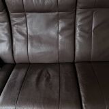 Scandinavian 3-seater teak and leather sofa