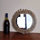 Vintage round mirror in gold metal circa 1950