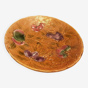 Plat coupe a fruits faience  sarreguemines  barbotine  fruits
