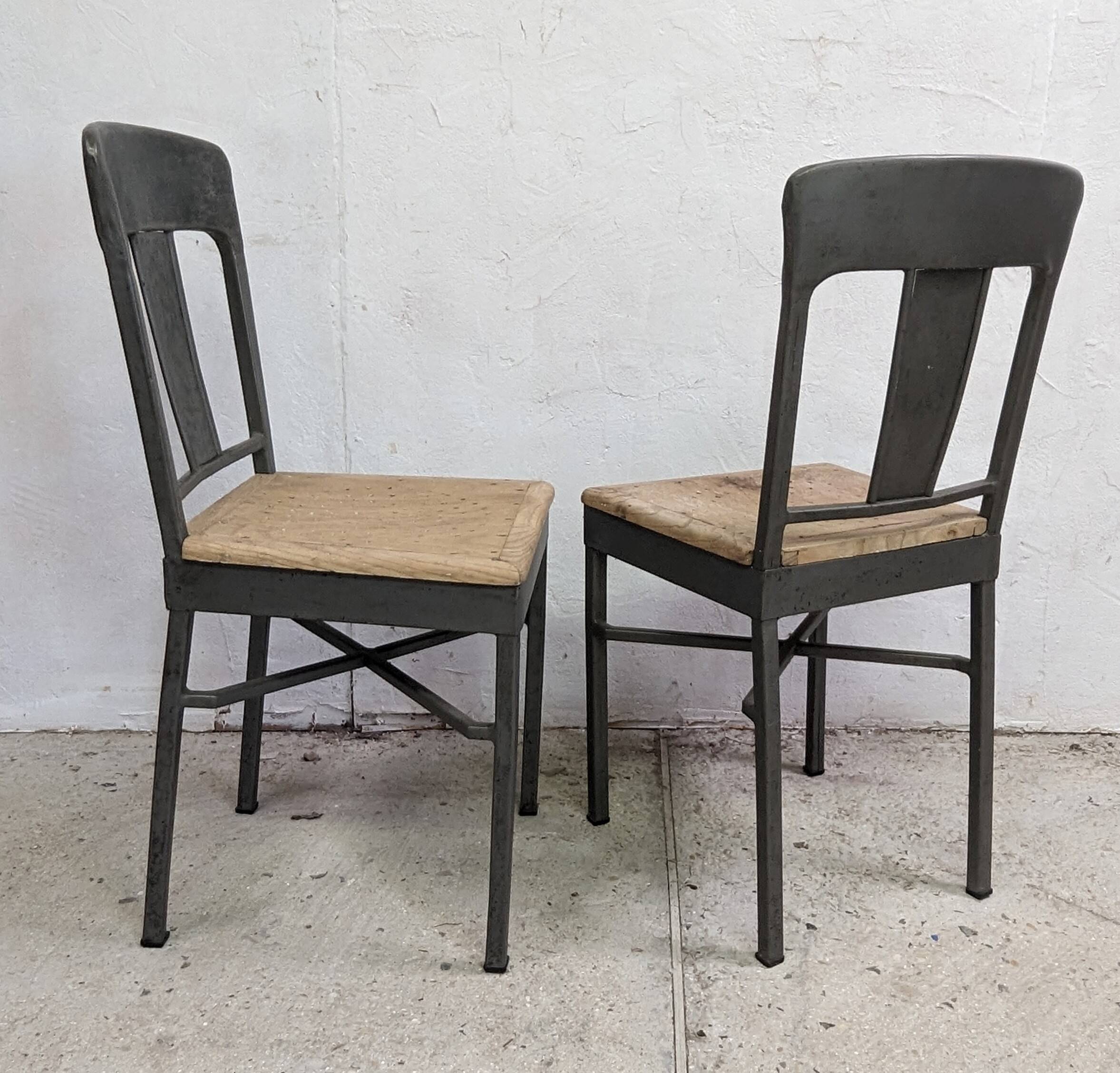 Pair of industrial workshop chairs, vintage design, 50s and 60s