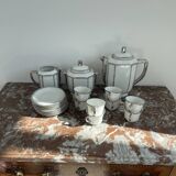 Coffee set, tea 1925, art deco, union céramique, uc, limoges, 8 cups, 8 subcups, teapot