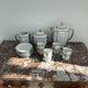 Coffee set, tea 1925, art deco, union céramique, uc, limoges, 8 cups, 8 subcups, teapot