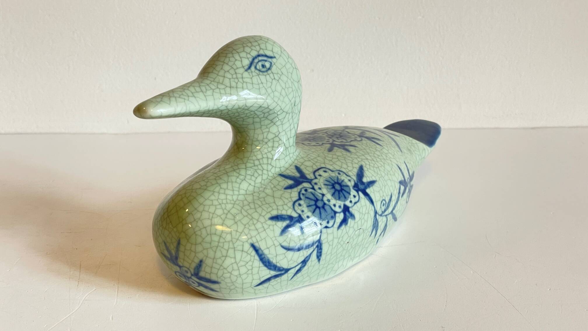 Vintage Blue Ceramic Duck