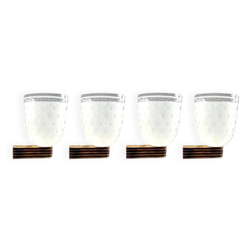 4 appliques Art Déco en verre soufflé et laiton, Italie, années 1940