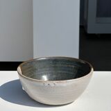 White and glossy brown two-tone ceramic bowl, matt earth