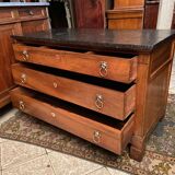 Chest of drawers flat columns cherry blond marble top period Restoration