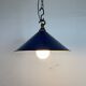Industrial British Blue Enamel Factory Pendant Lamp, 1950s