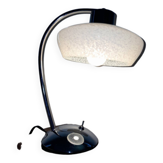 Chrome lamp in speckled white clichy glass 1960