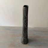 Black stoneware vase with white lines