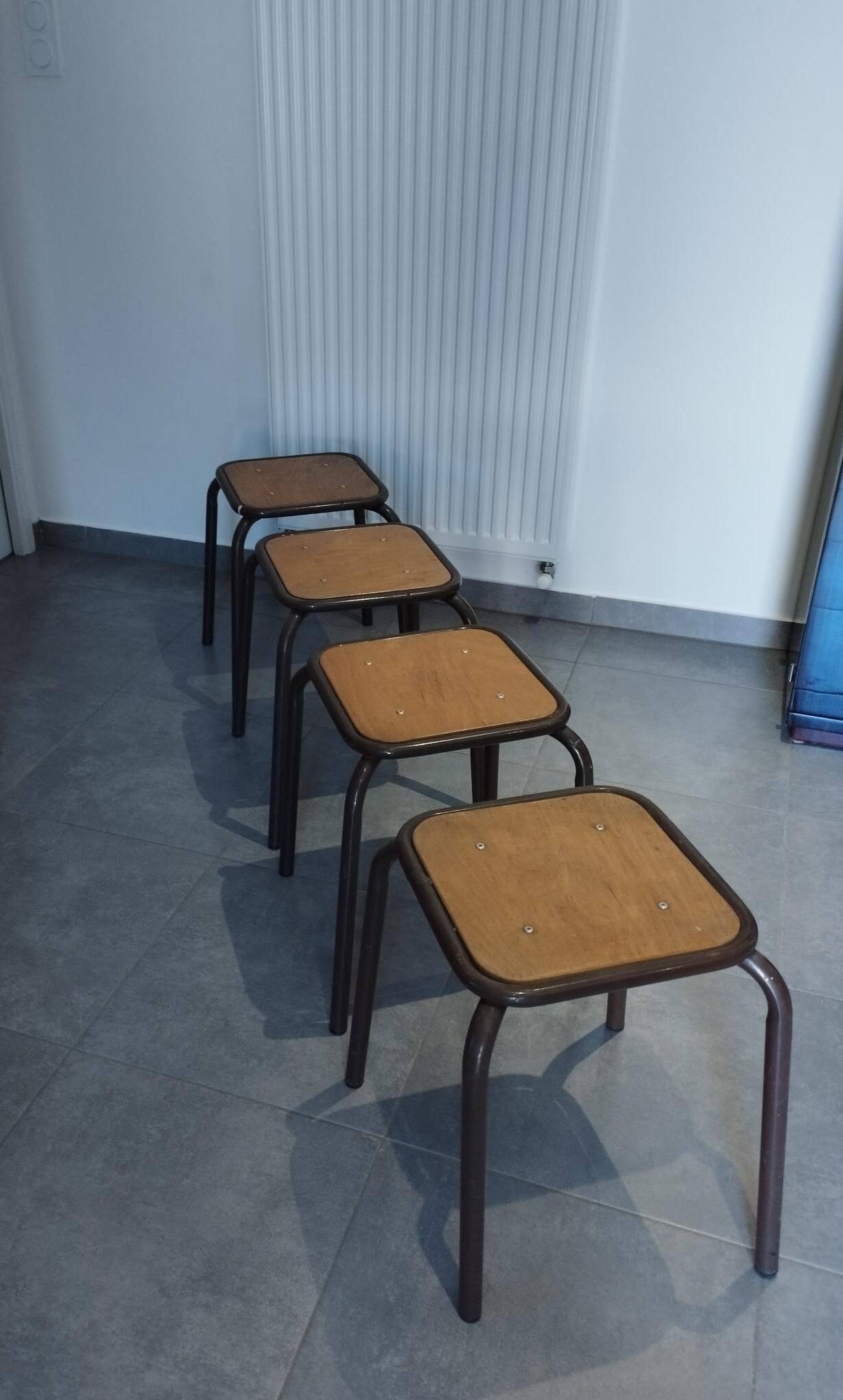 4 vintage industrial Mullca stools, workshop, school