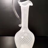 Murano Glass Pitcher Vase with White and Transparent Canes, Italy