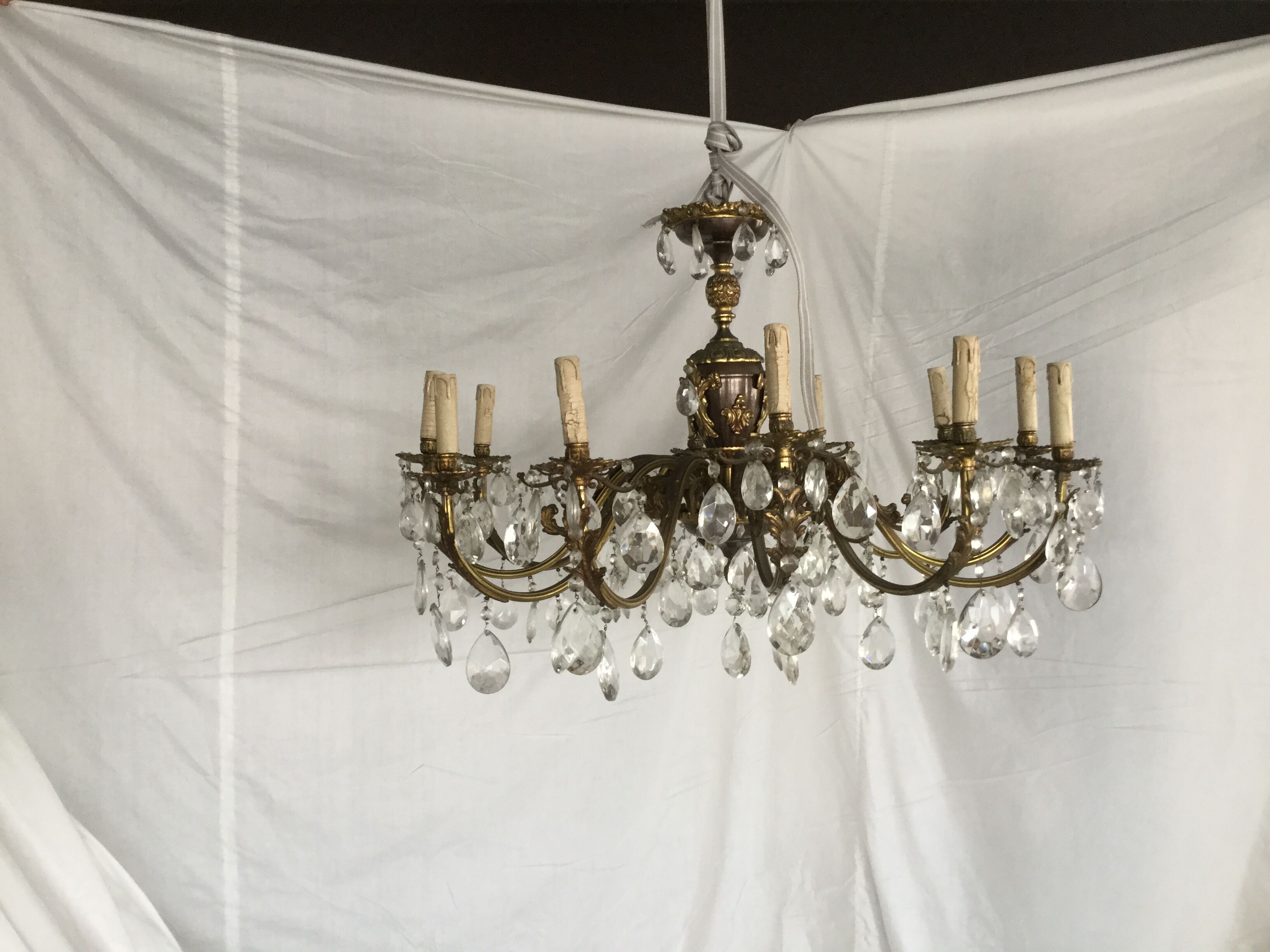 Bronze and crystal chandelier