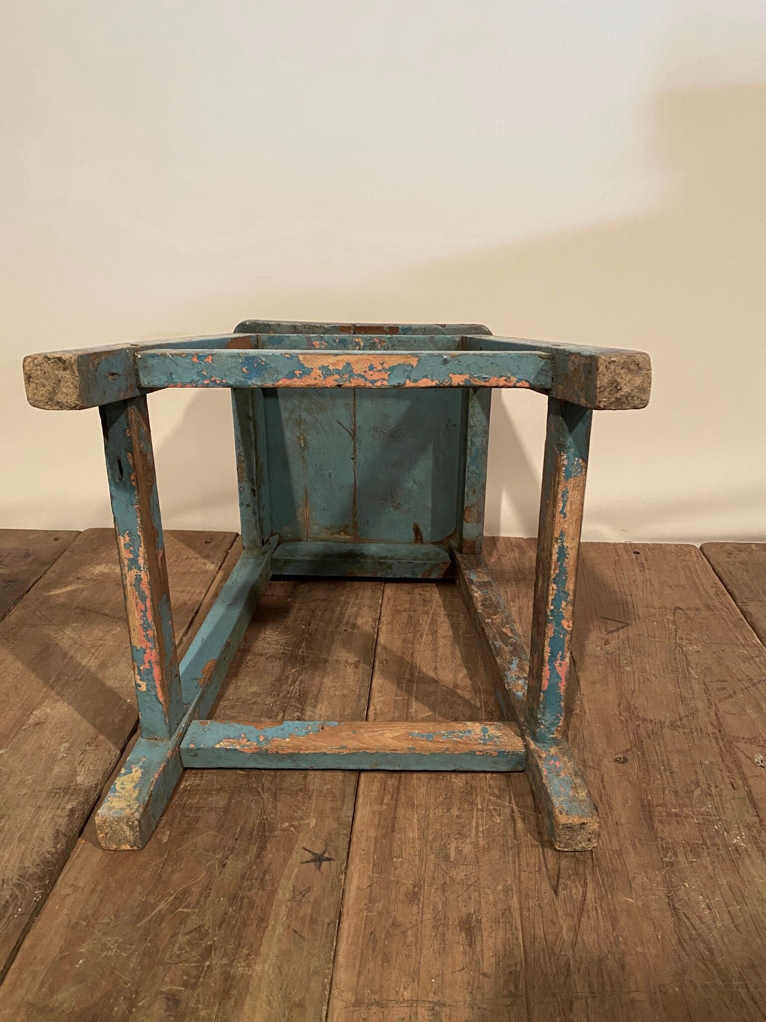 Blue exotic wooden stool