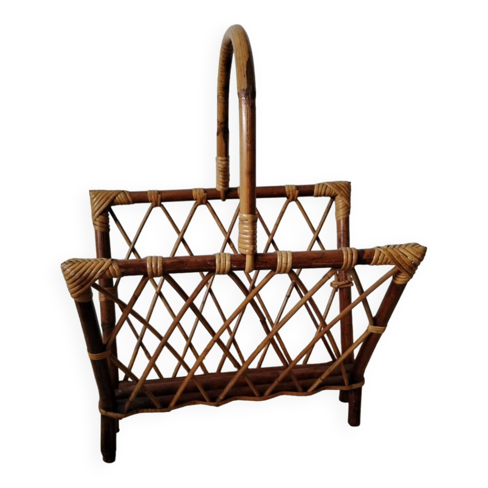 Rattan magazine rack from the 1950s
