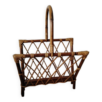 Rattan magazine rack from the 1950s