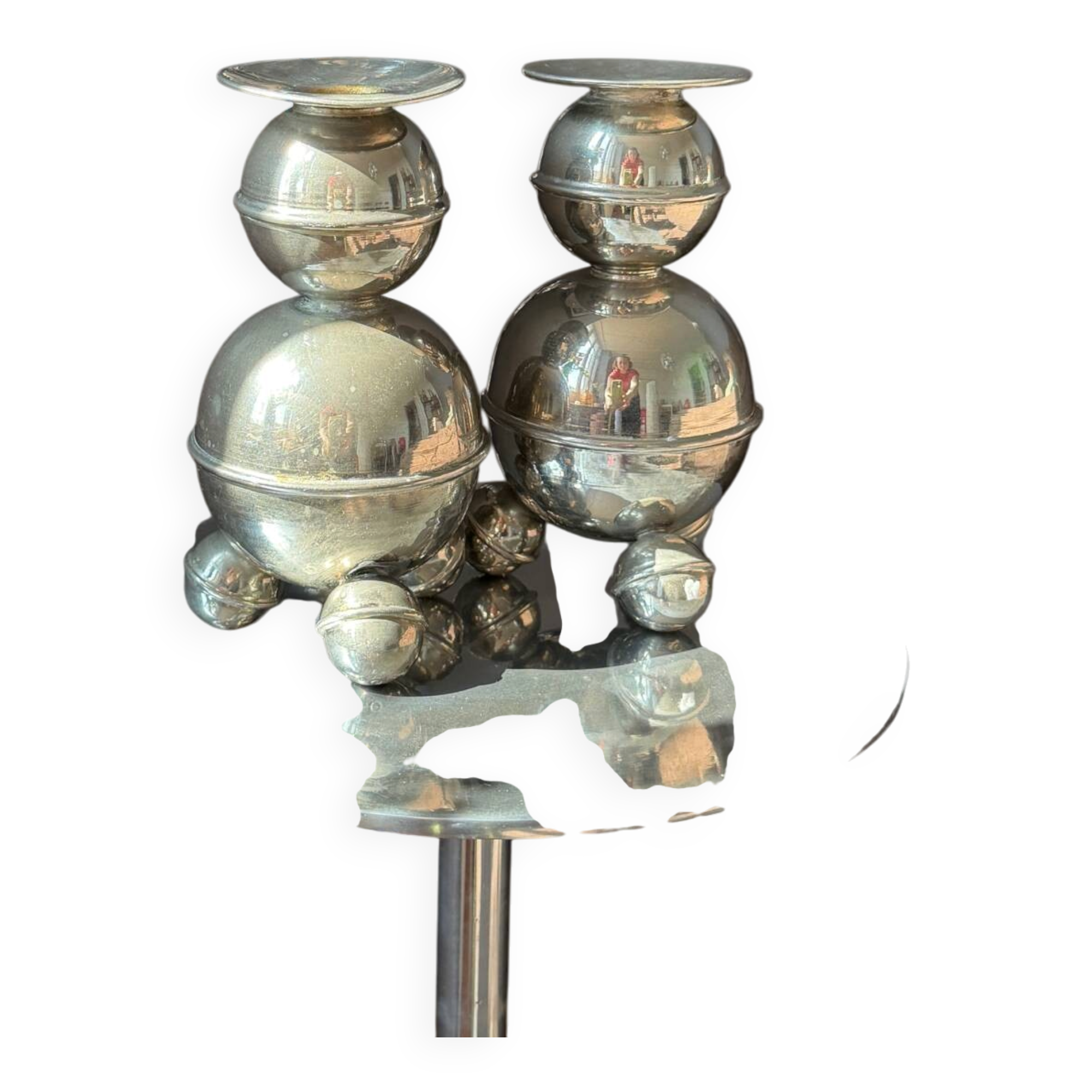 Set of 2 chrome Swedish chandeliers, 1960s style.