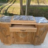 Parisian art deco 2-part buffet renovated in solid oak and marble 1940