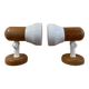 Pair of wall lights in pine and white metal 1980