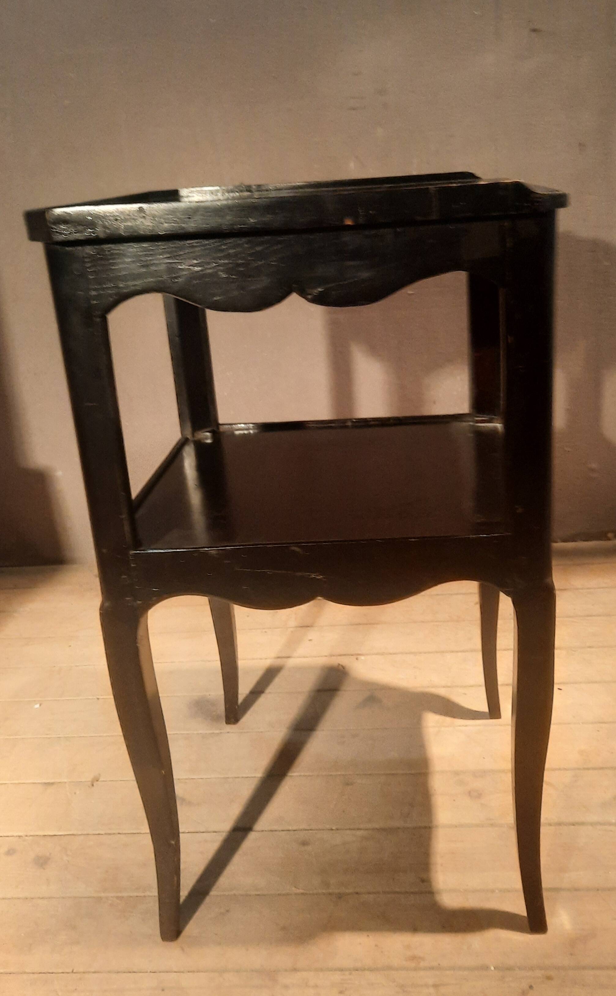 Black bedside table with two shelves, Louis XV style