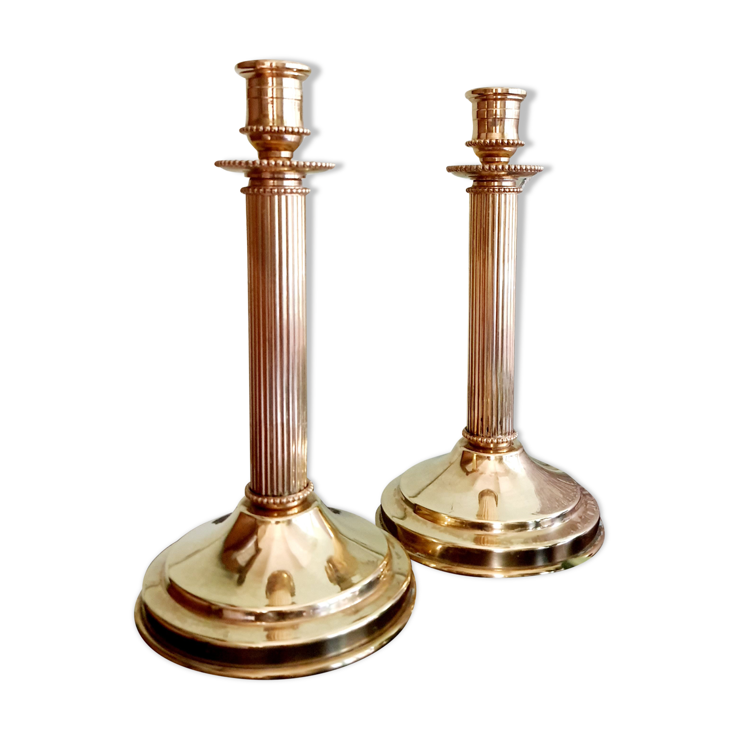 Pair of brass chandeliers Le Cellier Villedieu vintage