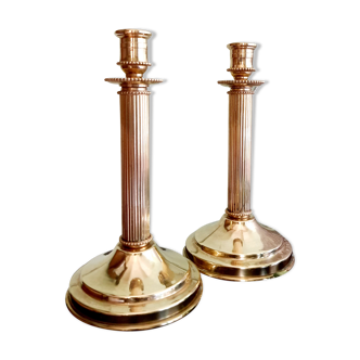Paire de chandeliers laiton Le Cellier Villedieu vintage