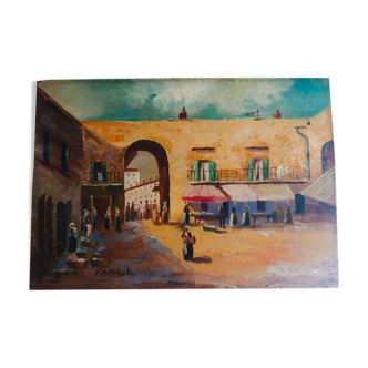 Huile sur bois marché de Nice
