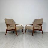 1970s Vintage Minimalistic Teak Armchair Lounge Chair with Bouclé