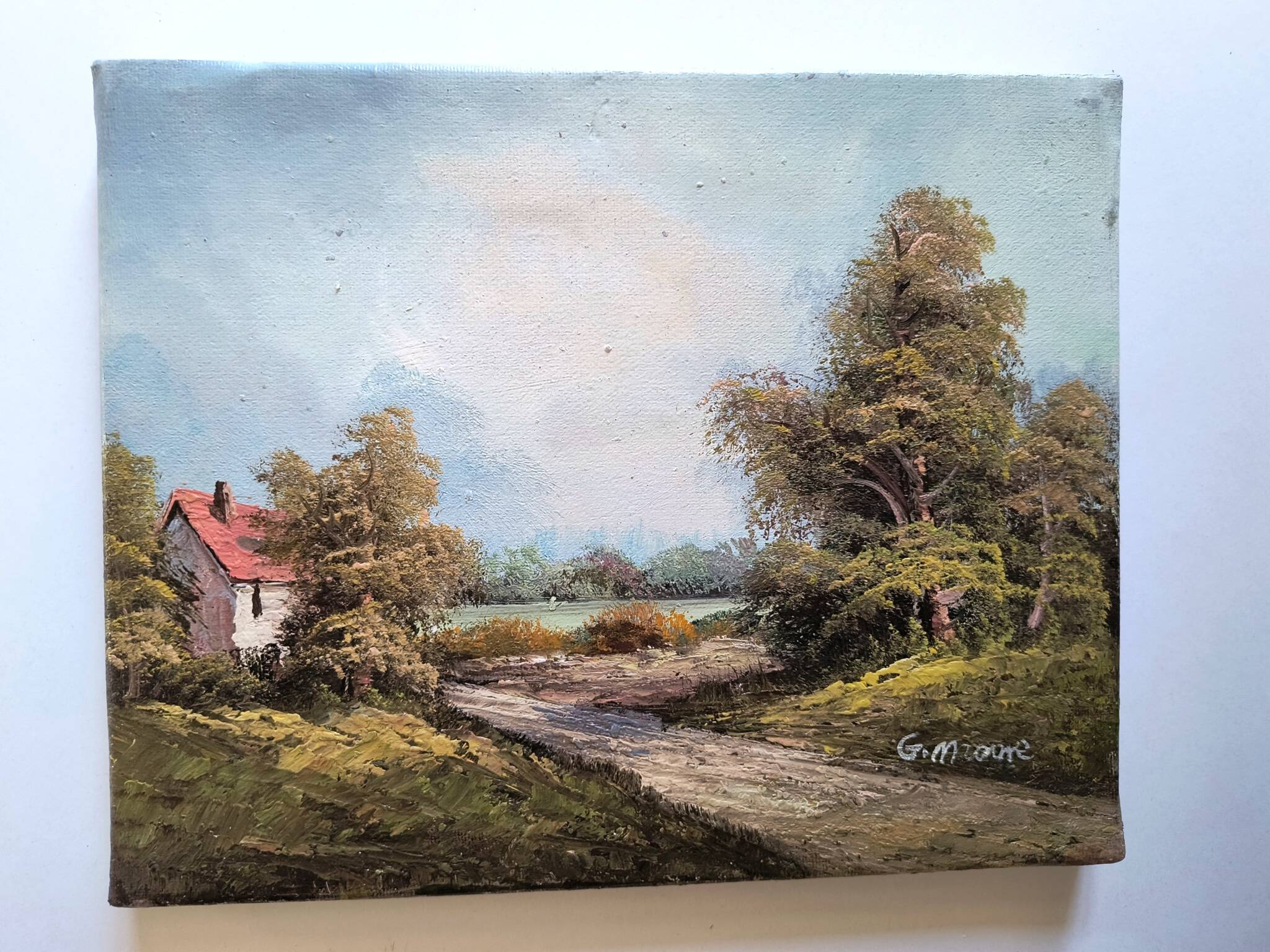 Antique oil painting. Country house - signed G. Monroe