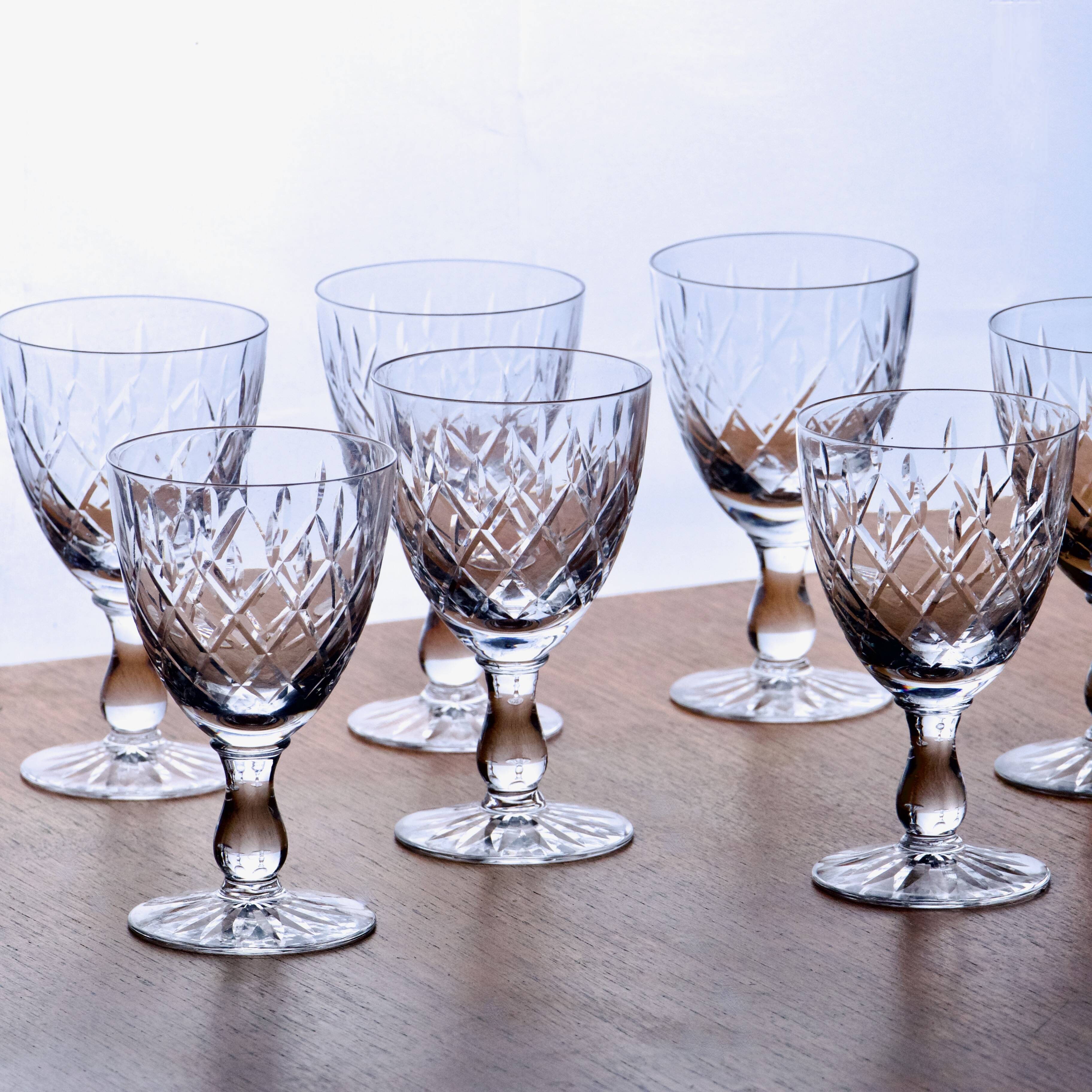 8 old crystal wine glasses house Orrefors Karolina collection