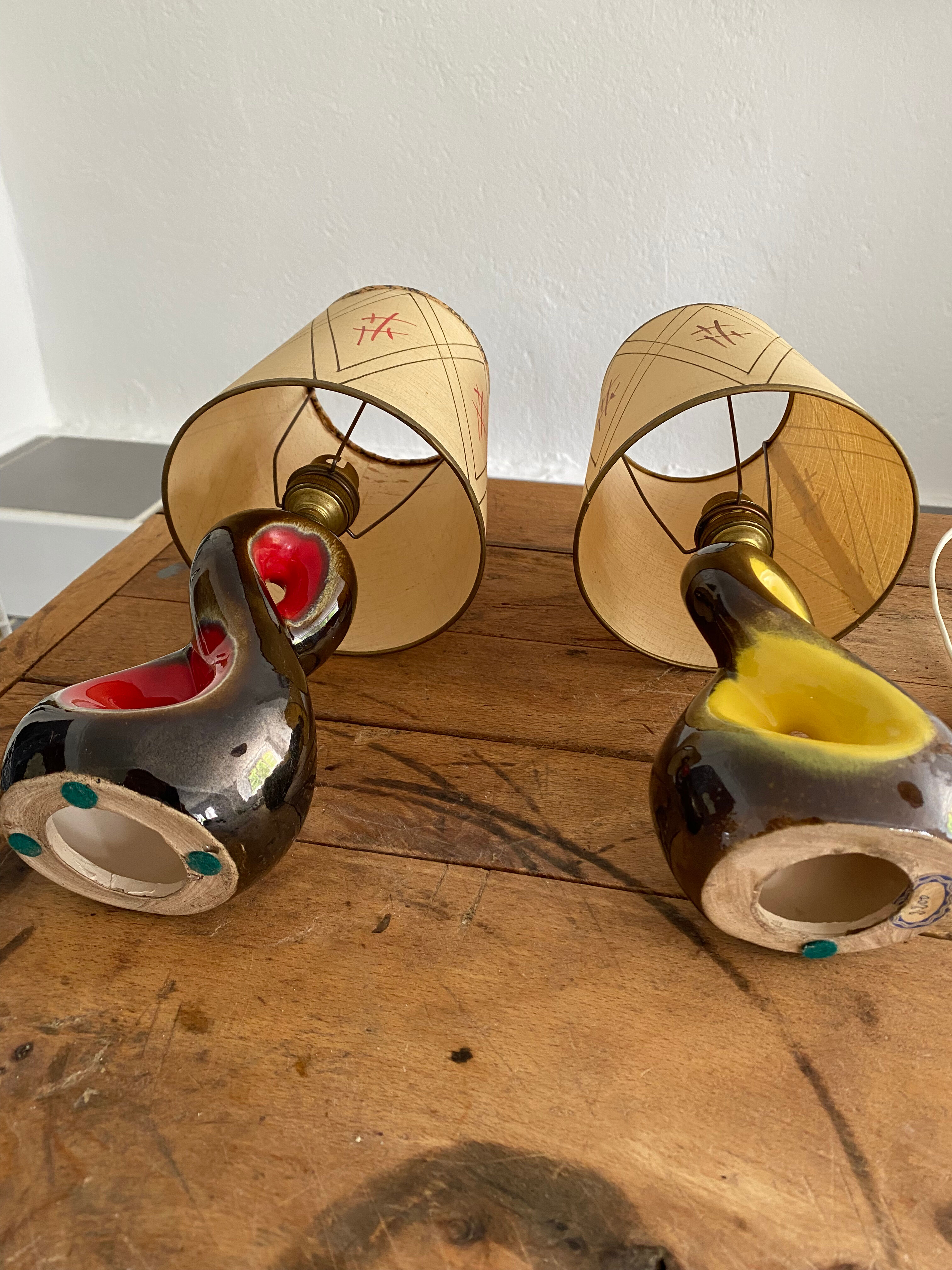 Pair of ceramic lamps freeform vintage 50s