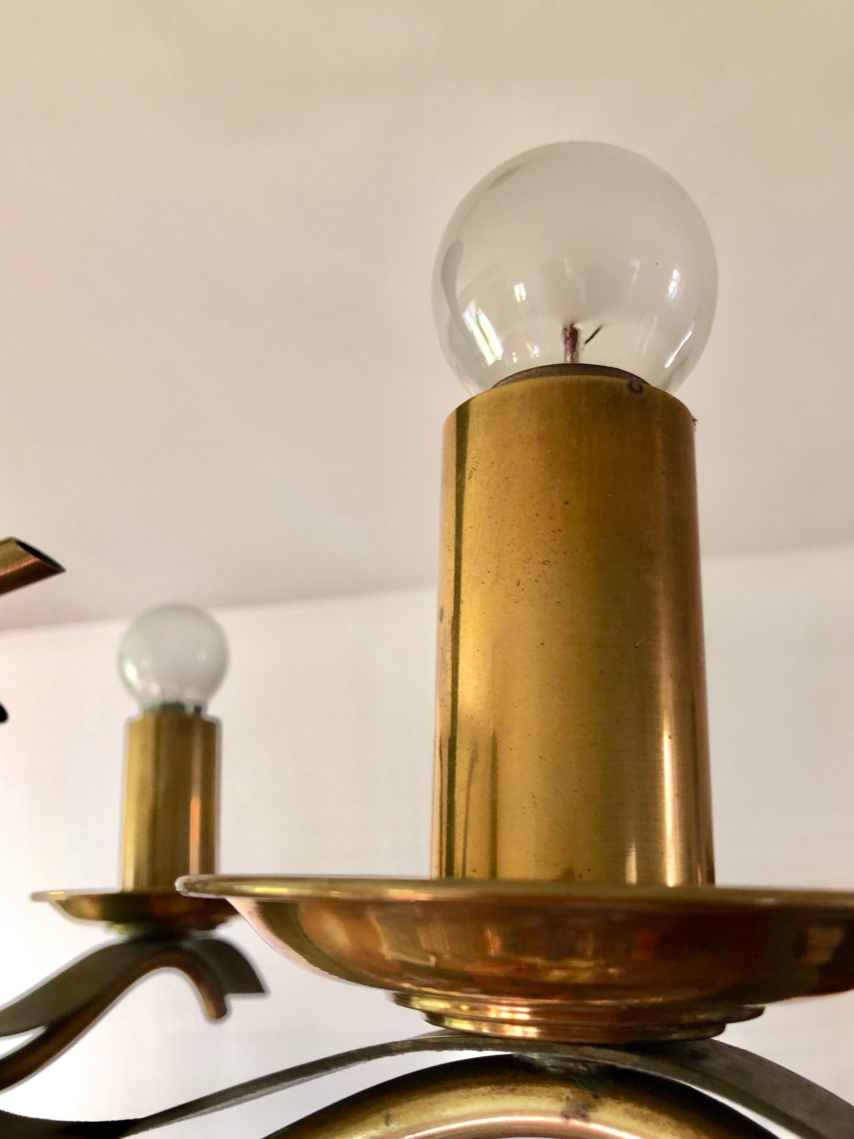 Celadon green modernist chandelier and solid brass