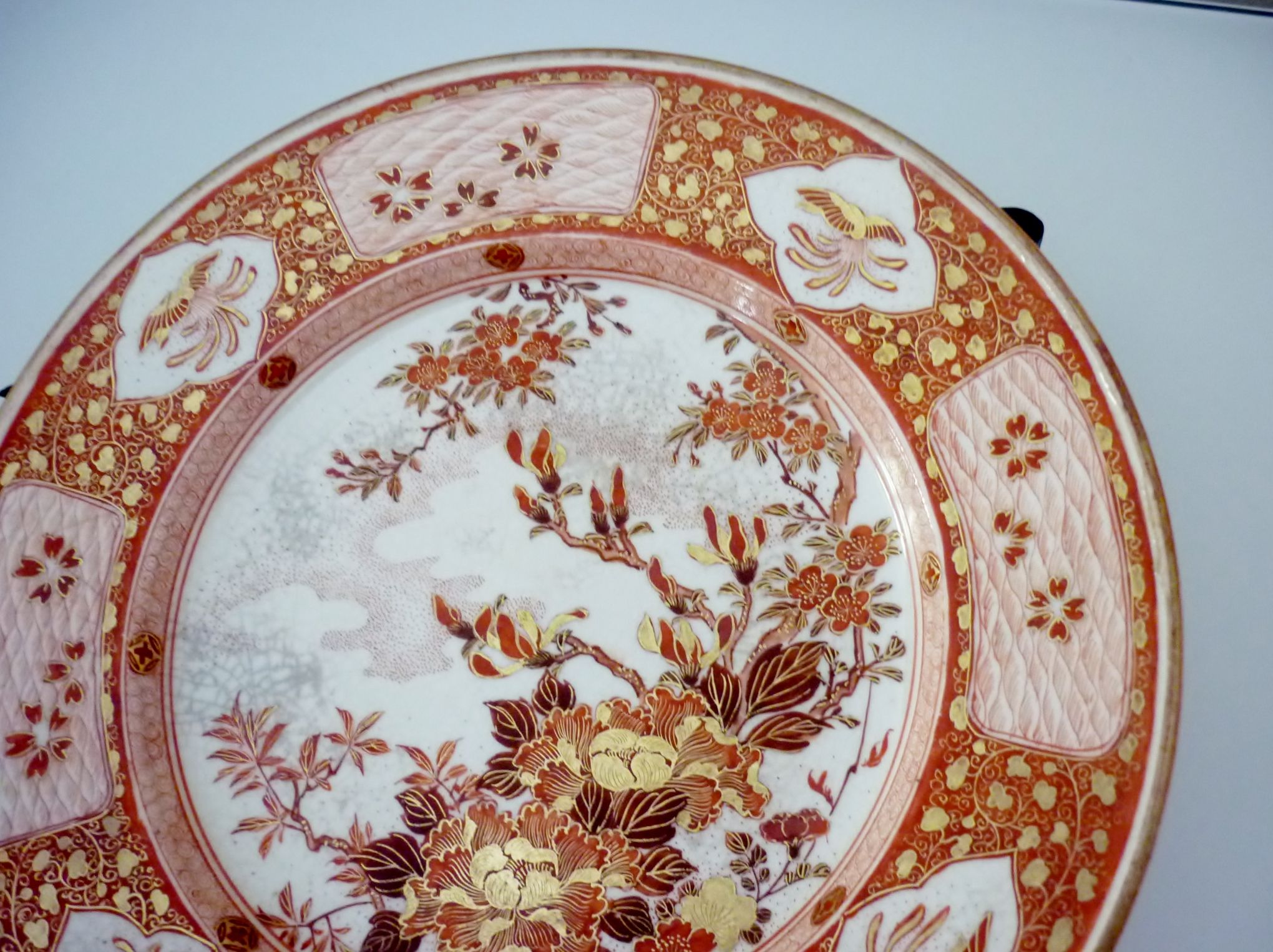 Old nineteenth century plate, Japan Kutani, signed, red and gold