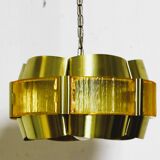 Brass and plastic pendant lamp by Werner Schou, Denmark, 1960