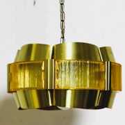 Brass and plastic pendant lamp by Werner Schou, Denmark, 1960
