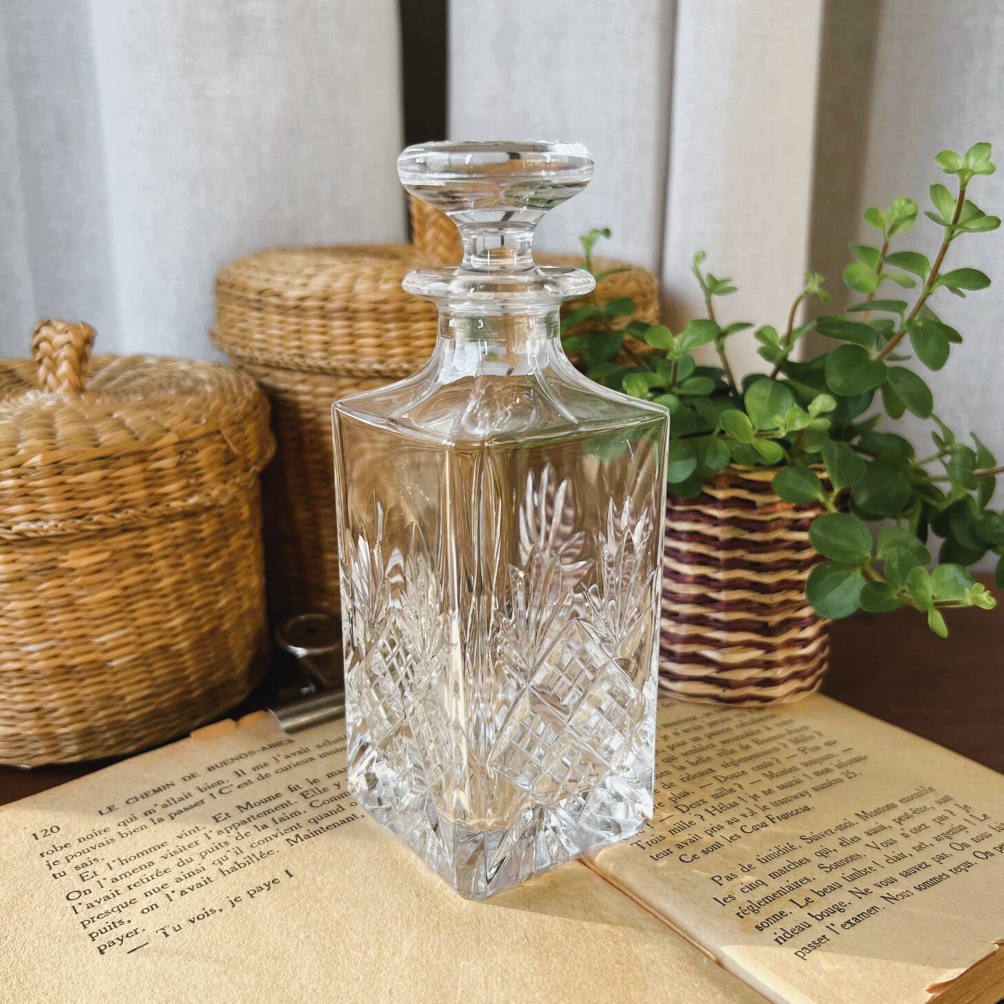 Small chiseled glass carafe
