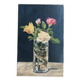 Small oil on canvas bouquet of roses
