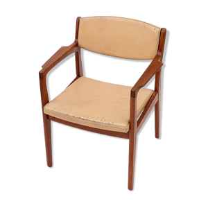 fauteuil danois moderne en teck et cuir par Erik Buck pour Ørum Møbelfabrik