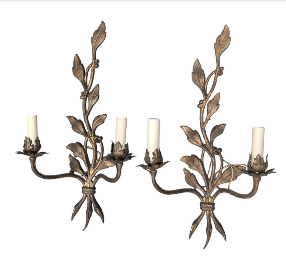 Pair of large wall sconces attributed to Maison Baguès, Paris, circa 1966.